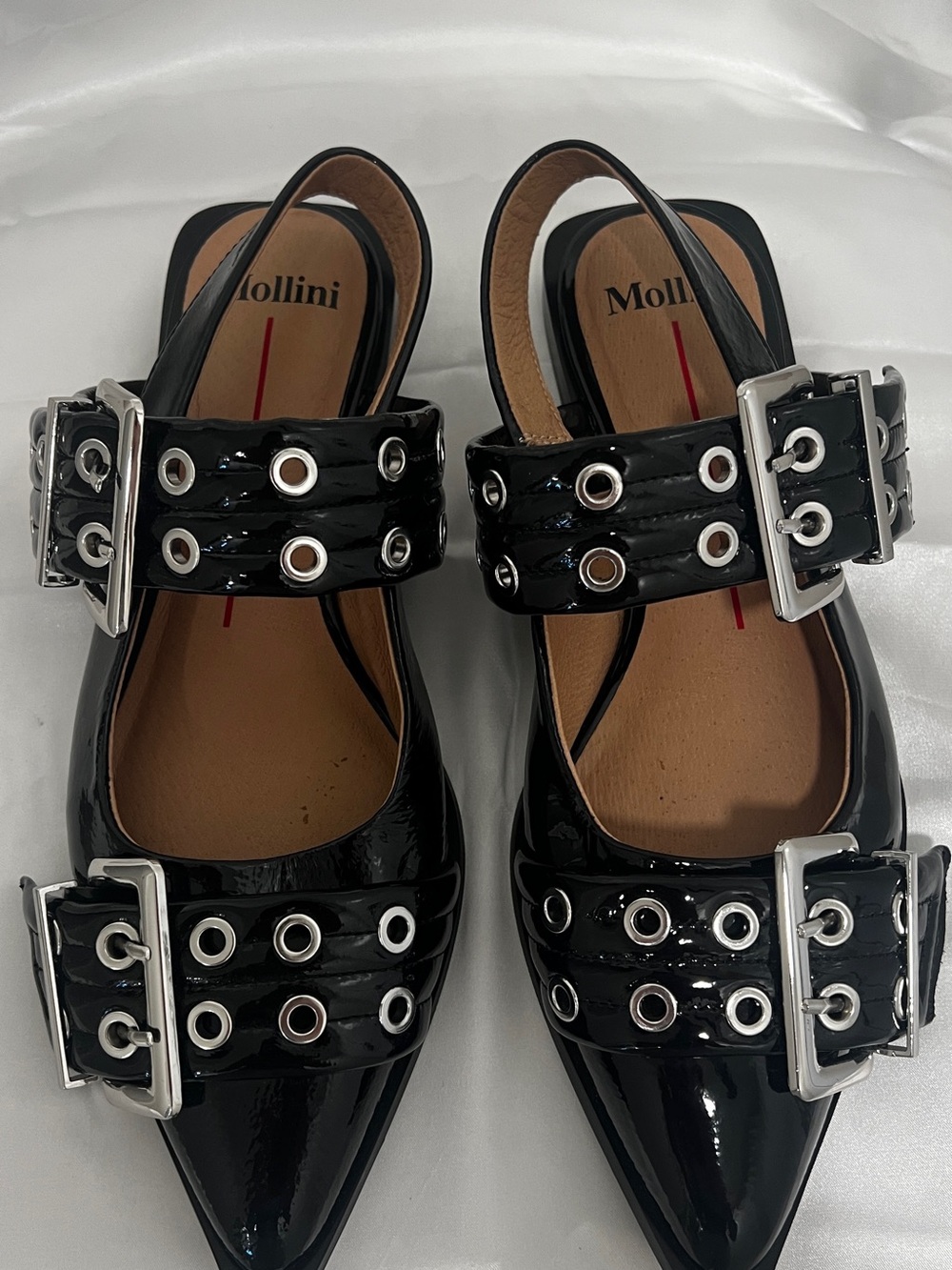 Ganni style patent leather sling backs